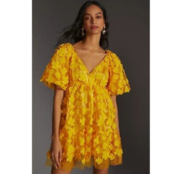 Anthropologie Delfi Floral Textured Mini Dress - Picture 7 of 7